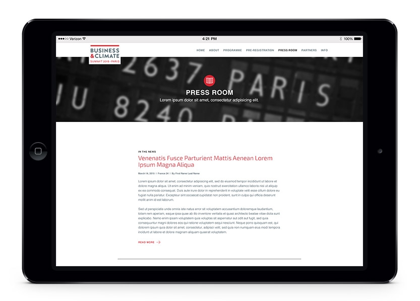 Business & Climate Summit iPad website