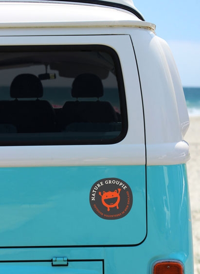 Sticker on the back of a VW bus