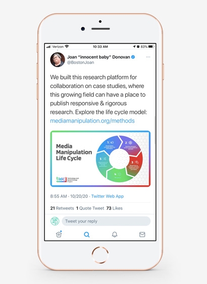 Media Manipulation Lifecycle graphic on a phone